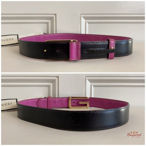 Authentic Gucci Dark Pink Leather Gold G Logo Buckle Belt Size 85/34